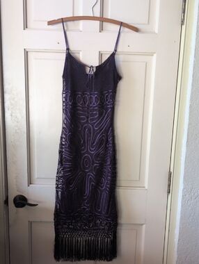 Silk Purple Fringe Slip Dress